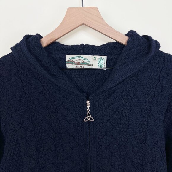 Aran Crafts 100% Merino Wool Hooded Coatigan Cardigan Sweater Coat Cable Knit - Picture 4 of 9